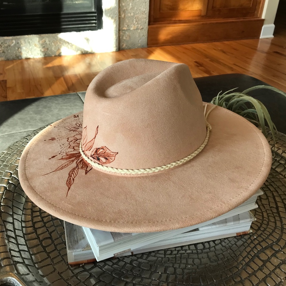 FESTIVAL π₯HAND-BURNED PEACH CREAM WIDE-BRIM RANCHER HAT - Picture 5 of 14